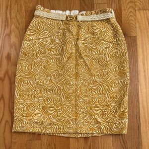 Elevenses Mustard Swirl Pencil Skirt with gold detail belt